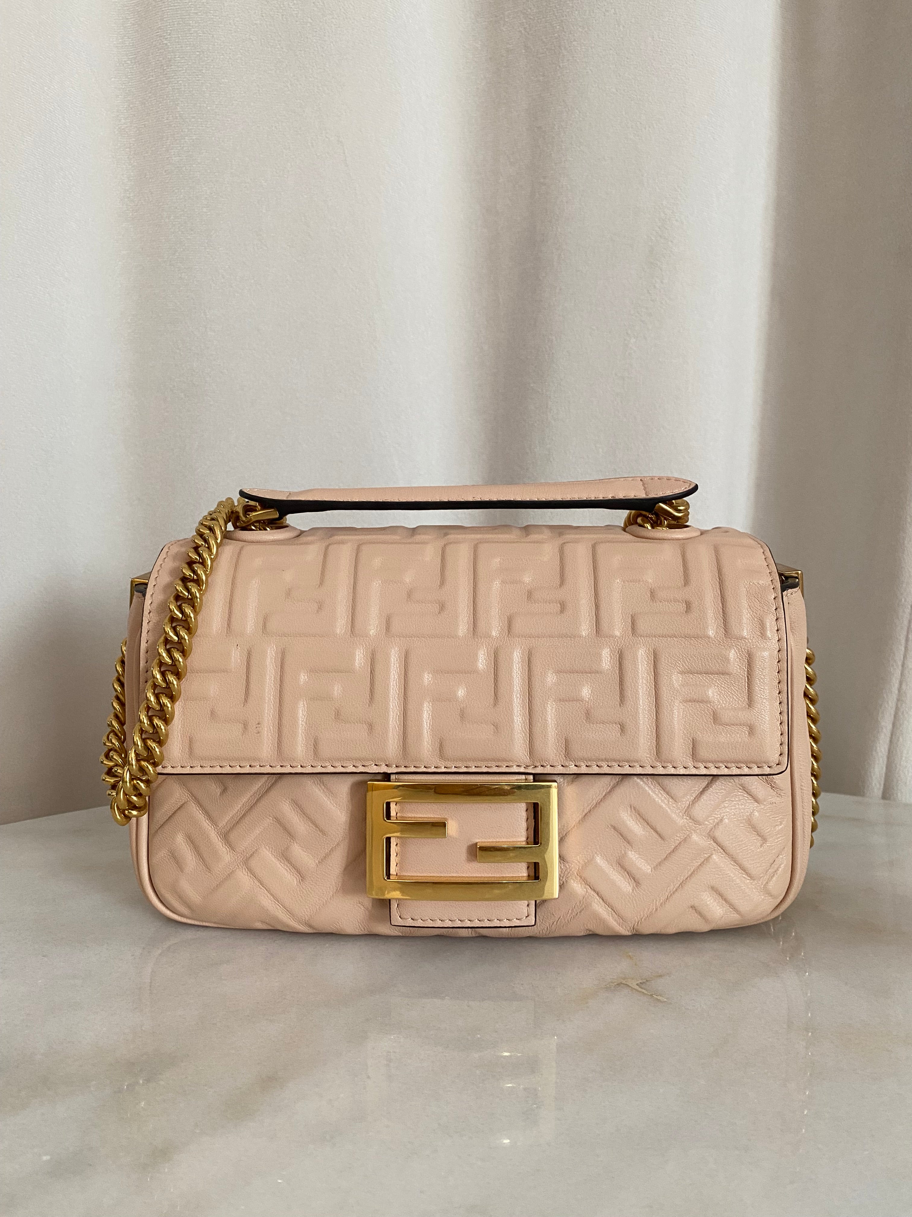 Fendi Pink Baguette Chain Small Midi Bag