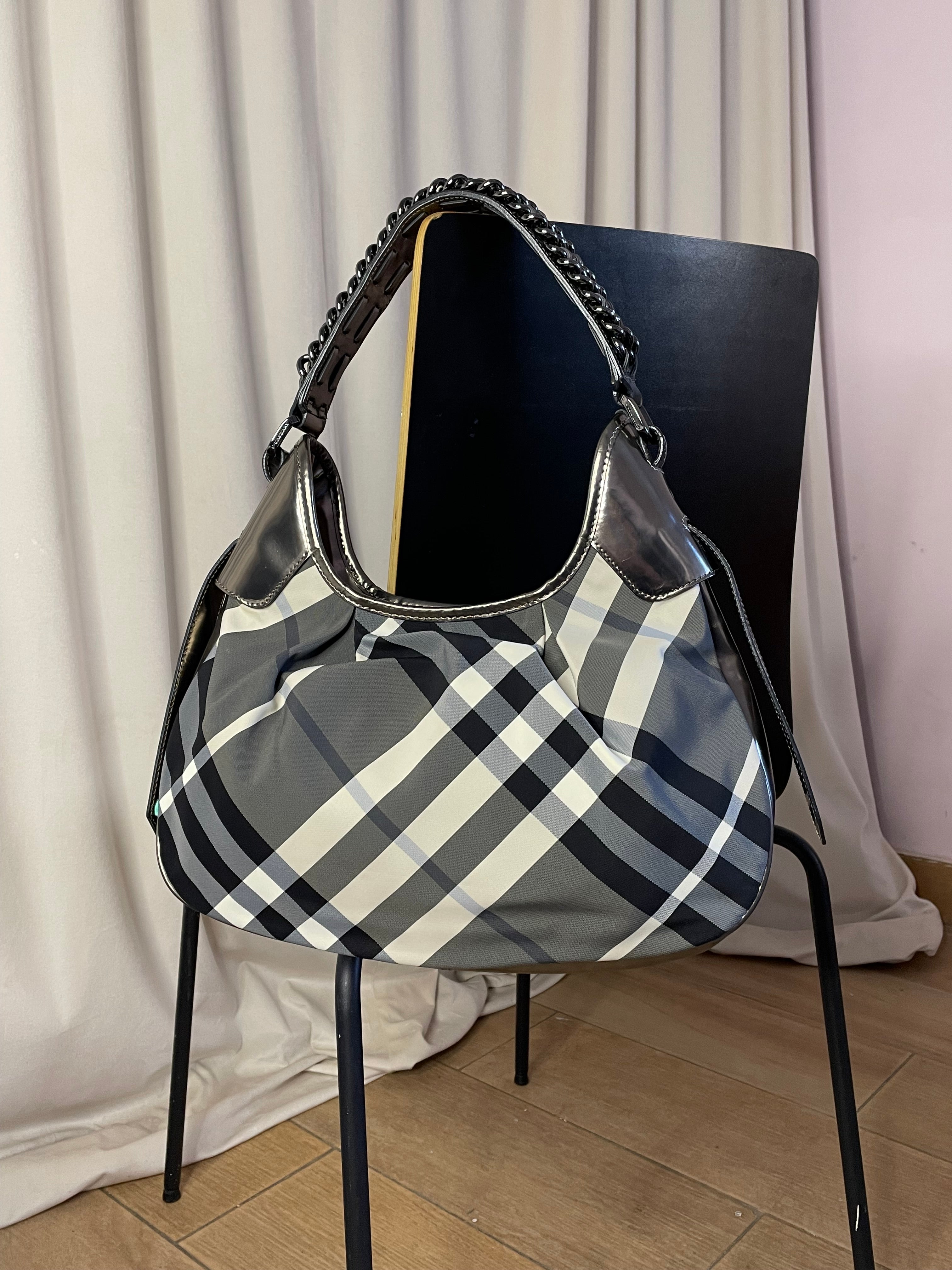 Burberry Metallic Dark Grey Beat Check Shoulder Bag