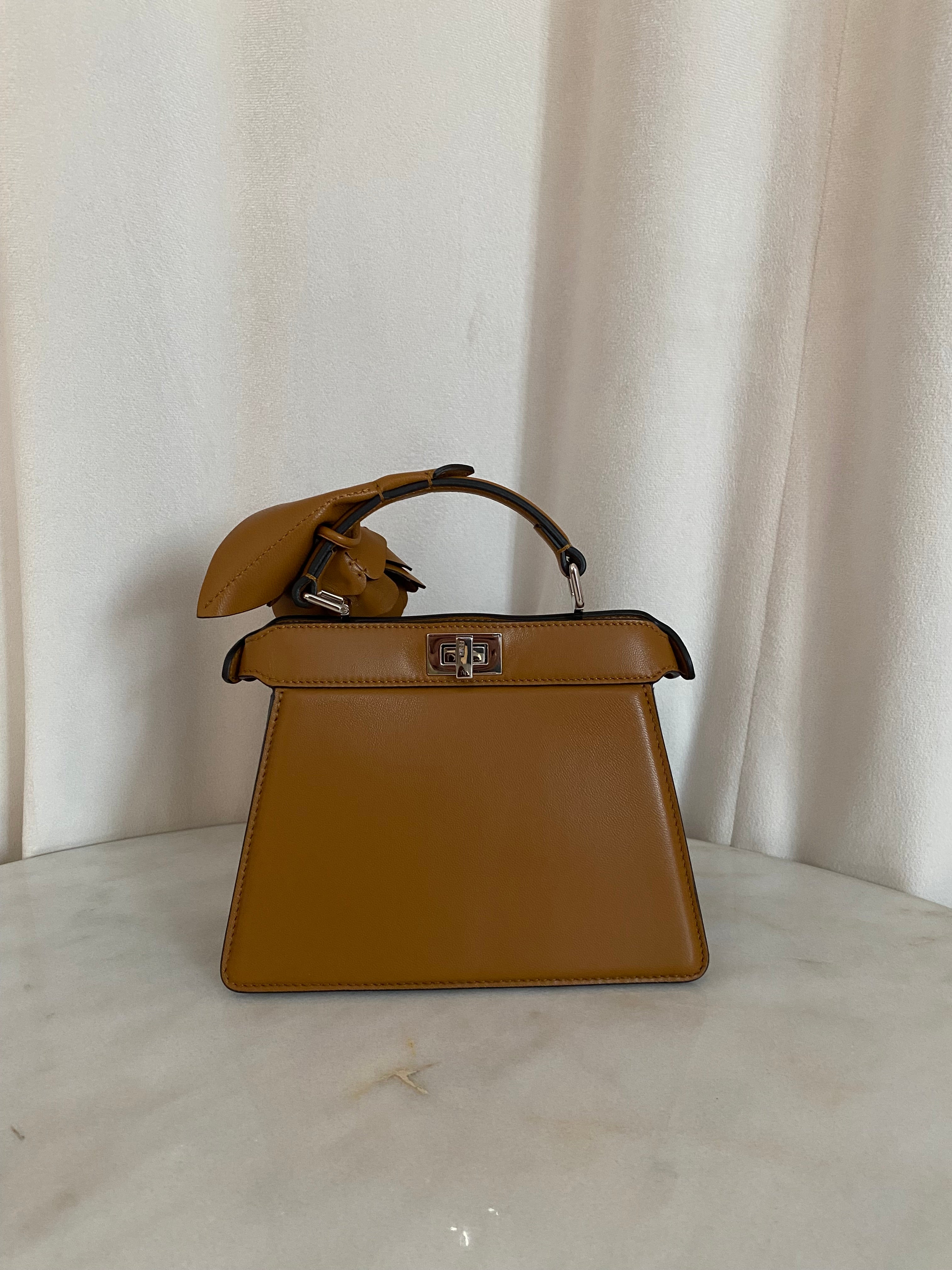 Fendi Brown Flower Petite Peekaboo Top Handle Bag W/ Strap