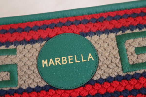 Gucci Green Multicolor Fabric Embroidered Marbella Striped Pouch