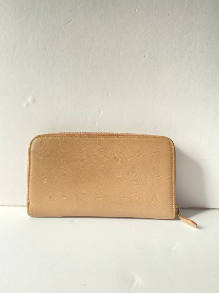 Prada Beige Bow Zip Around Long Wallet