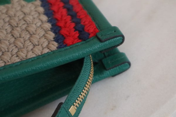 Gucci Green Multicolor Fabric Embroidered Marbella Striped Pouch