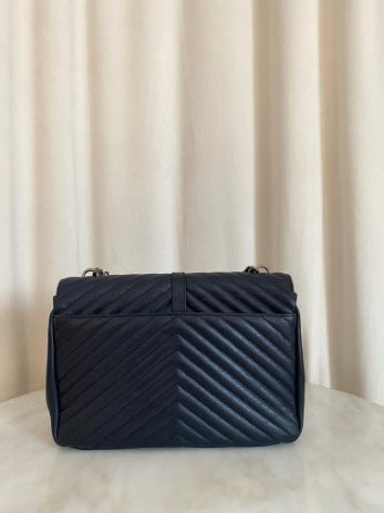 YSL Dark Blue College Large Top Handle Bag