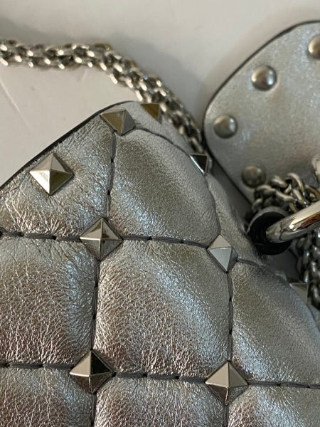 Valentino Metallic Silver Rockstud Tote Bag