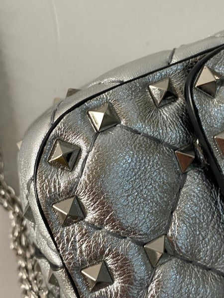 Valentino Metallic Silver Rockstud Tote Bag