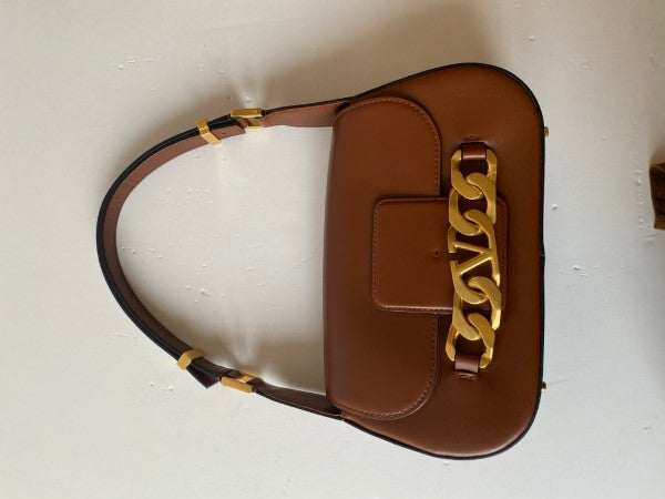 Valentino Euro Brown V Logo Chain Shoulder Bag