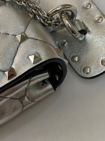 Valentino Metallic Silver Rockstud Tote Bag