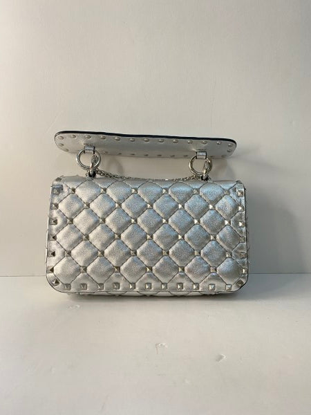 Valentino Metallic Silver Rockstud Tote Bag