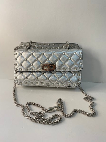 Valentino Metallic Silver Rockstud Tote Bag