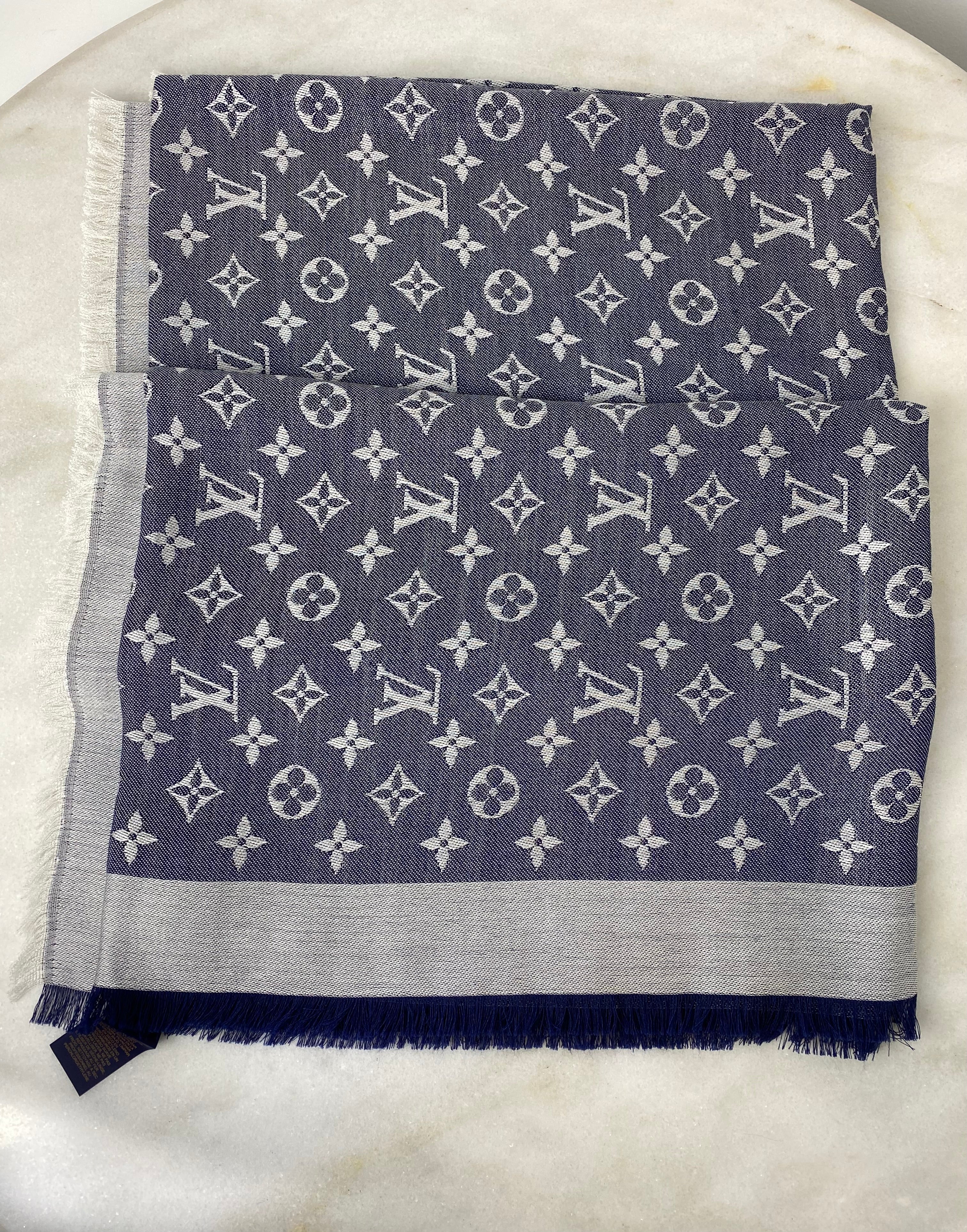 Louis Vuitton Blue Monogram Denim Wool Scarf