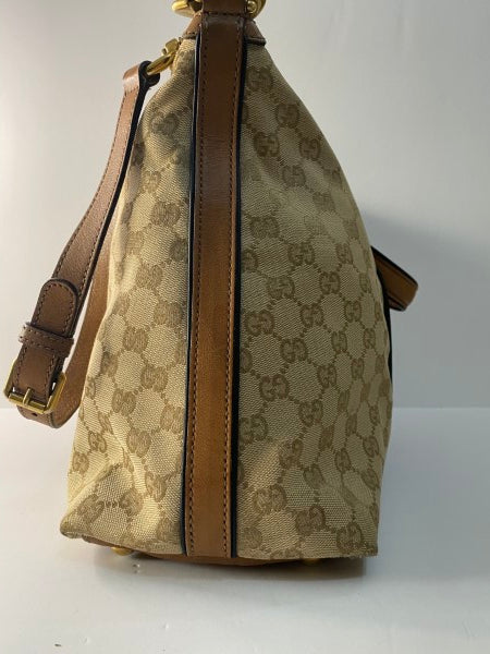 Gucci Brown GG Supreme Logo Web Shoulder Bag