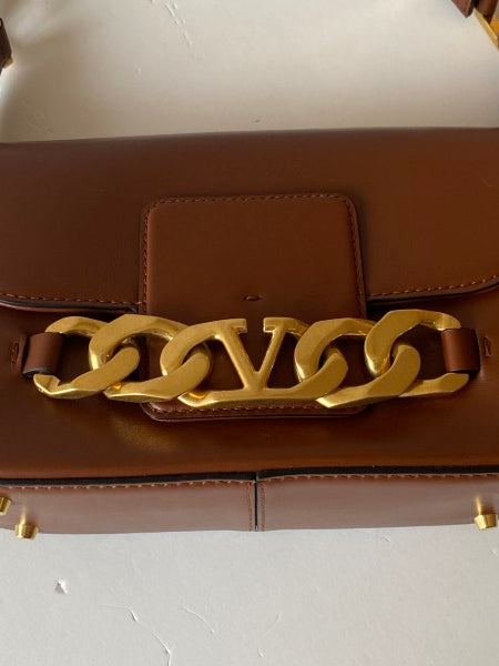 Valentino Euro Brown V Logo Chain Shoulder Bag