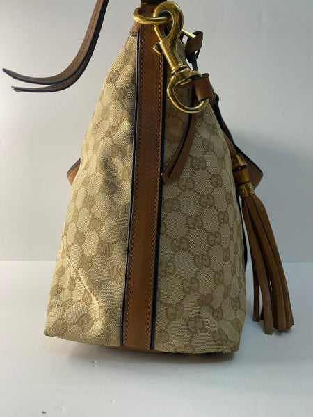 Gucci Brown GG Supreme Logo Web Shoulder Bag