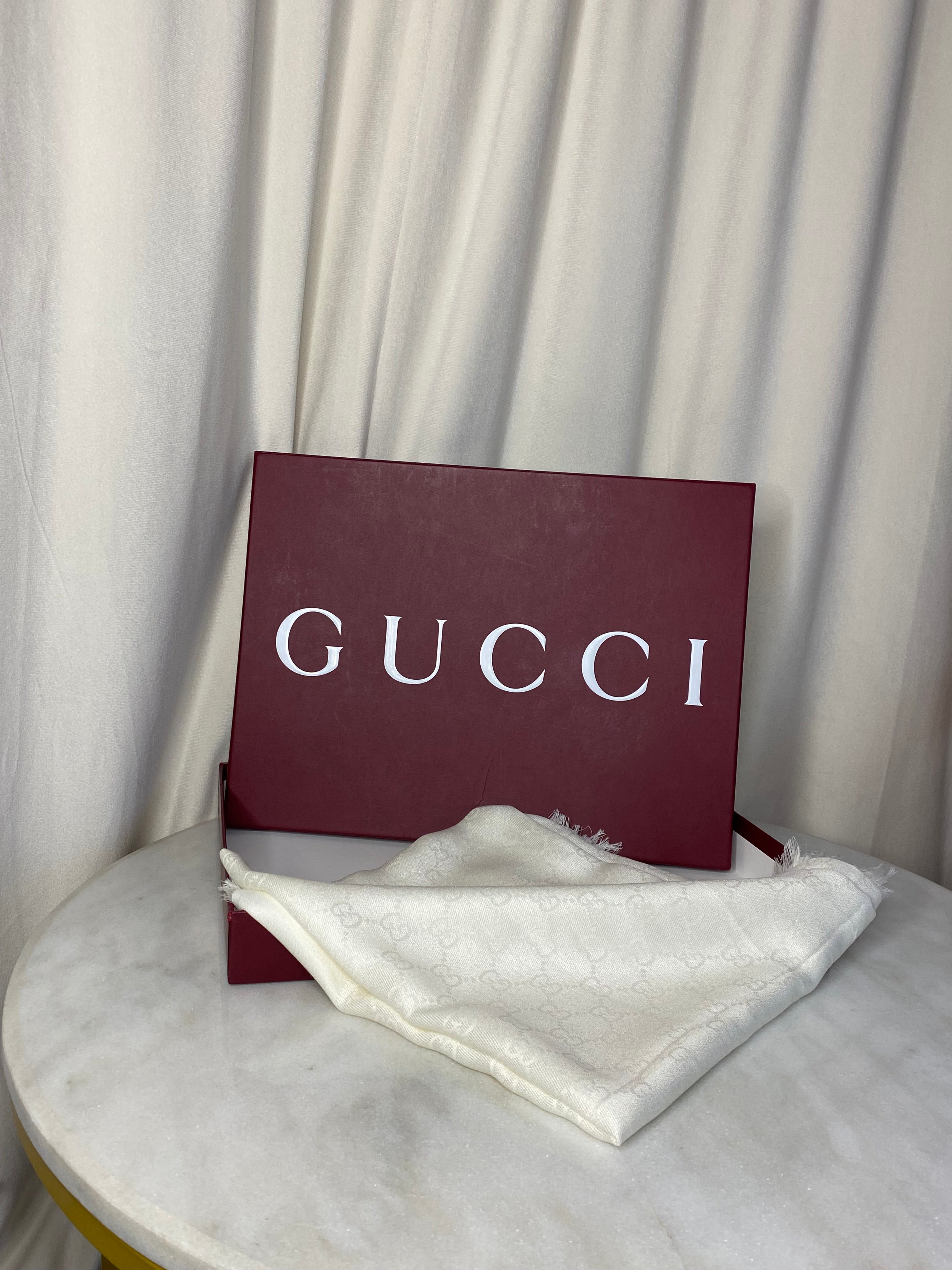 Gucci White GG Wool Scarf