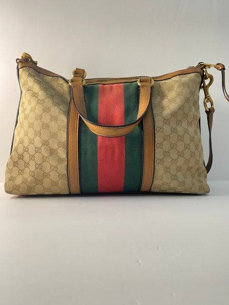 Gucci Brown GG Supreme Logo Web Shoulder Bag