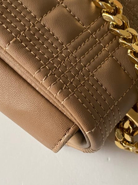 Burberry Beige TB Logo Quilted Lola Bag