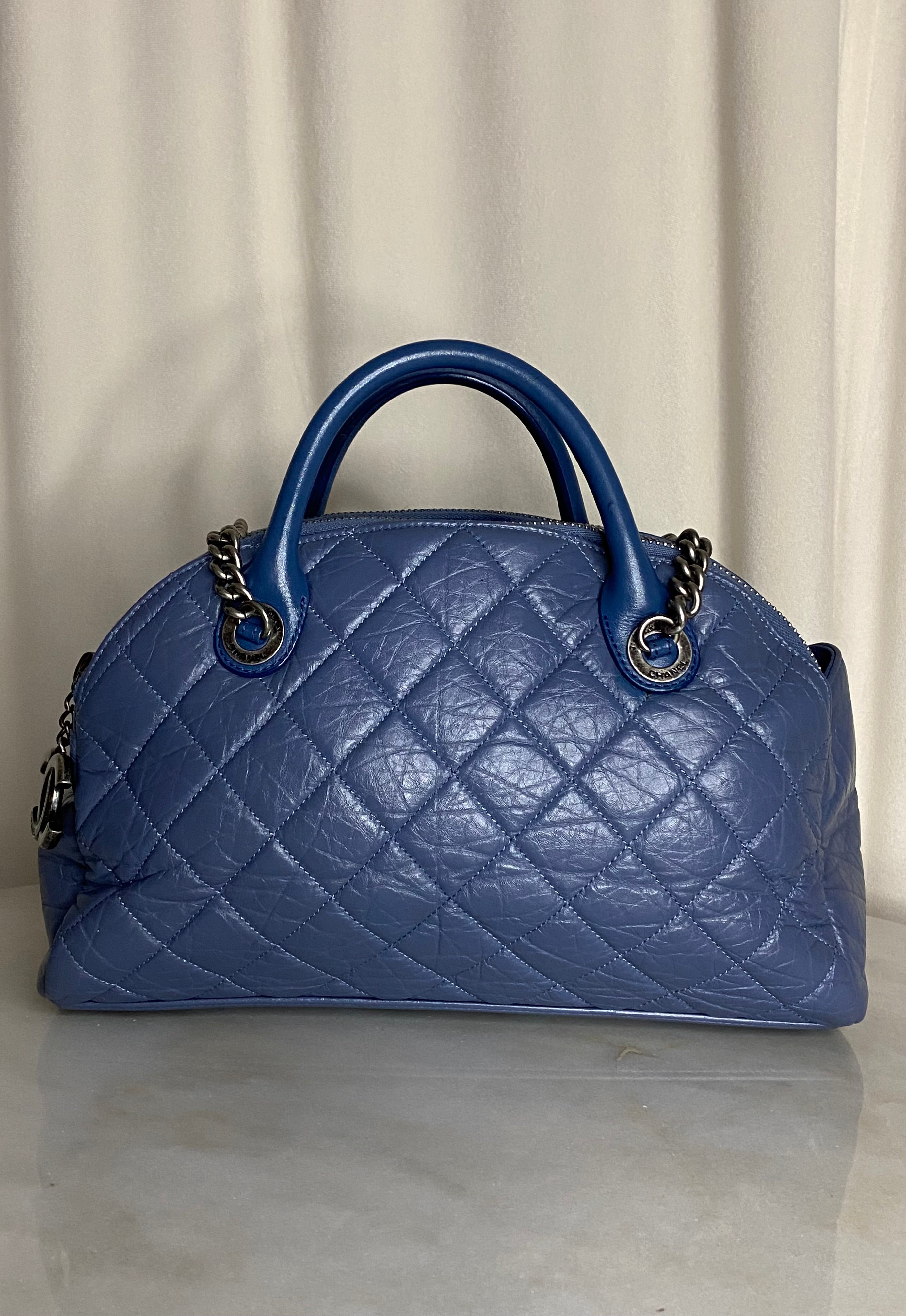 Chanel Blue Bowling Tote Shoulder Bag