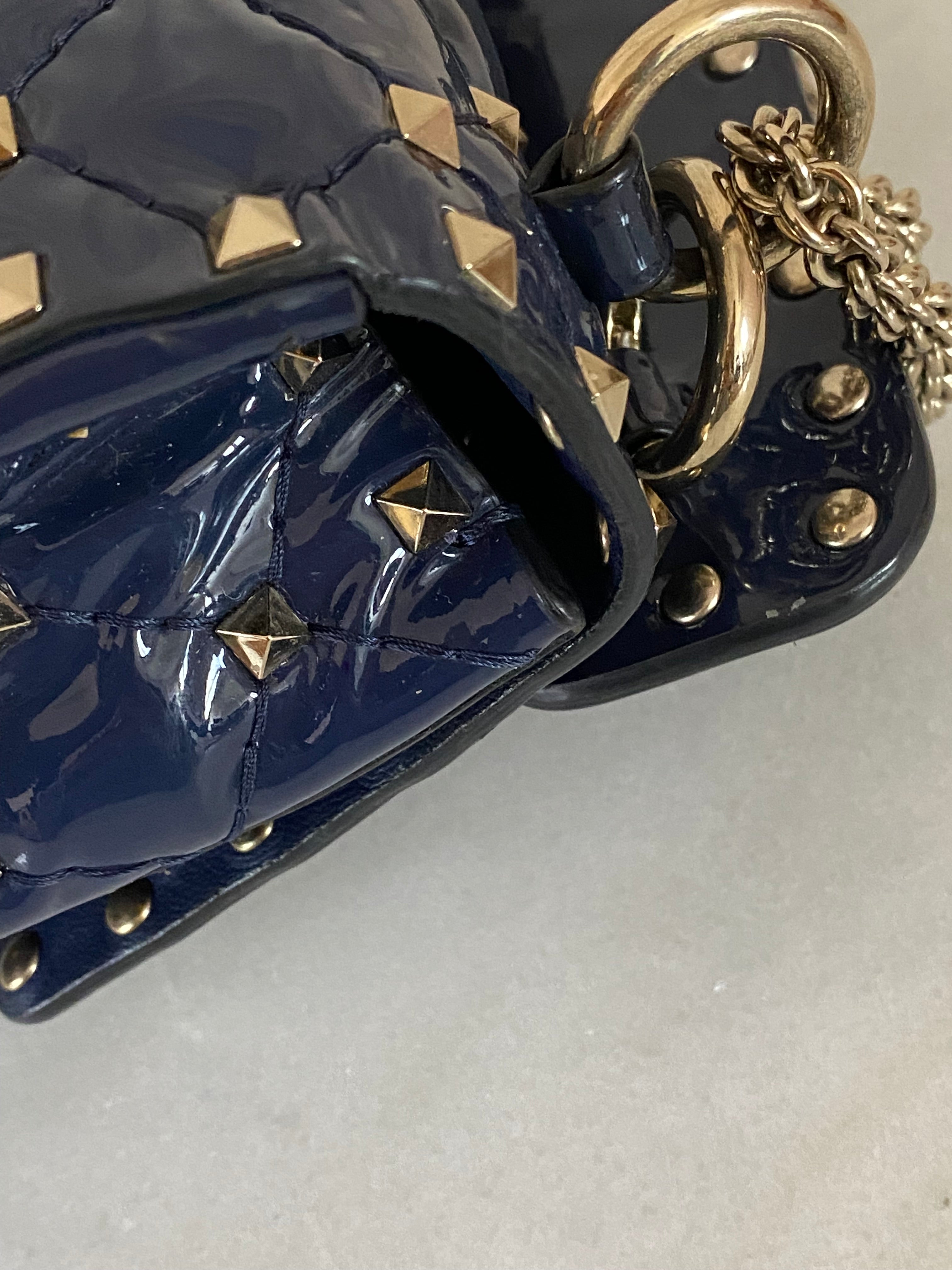 Valentino Navy Blue Medium Rockstud Spike Top Handle Bag