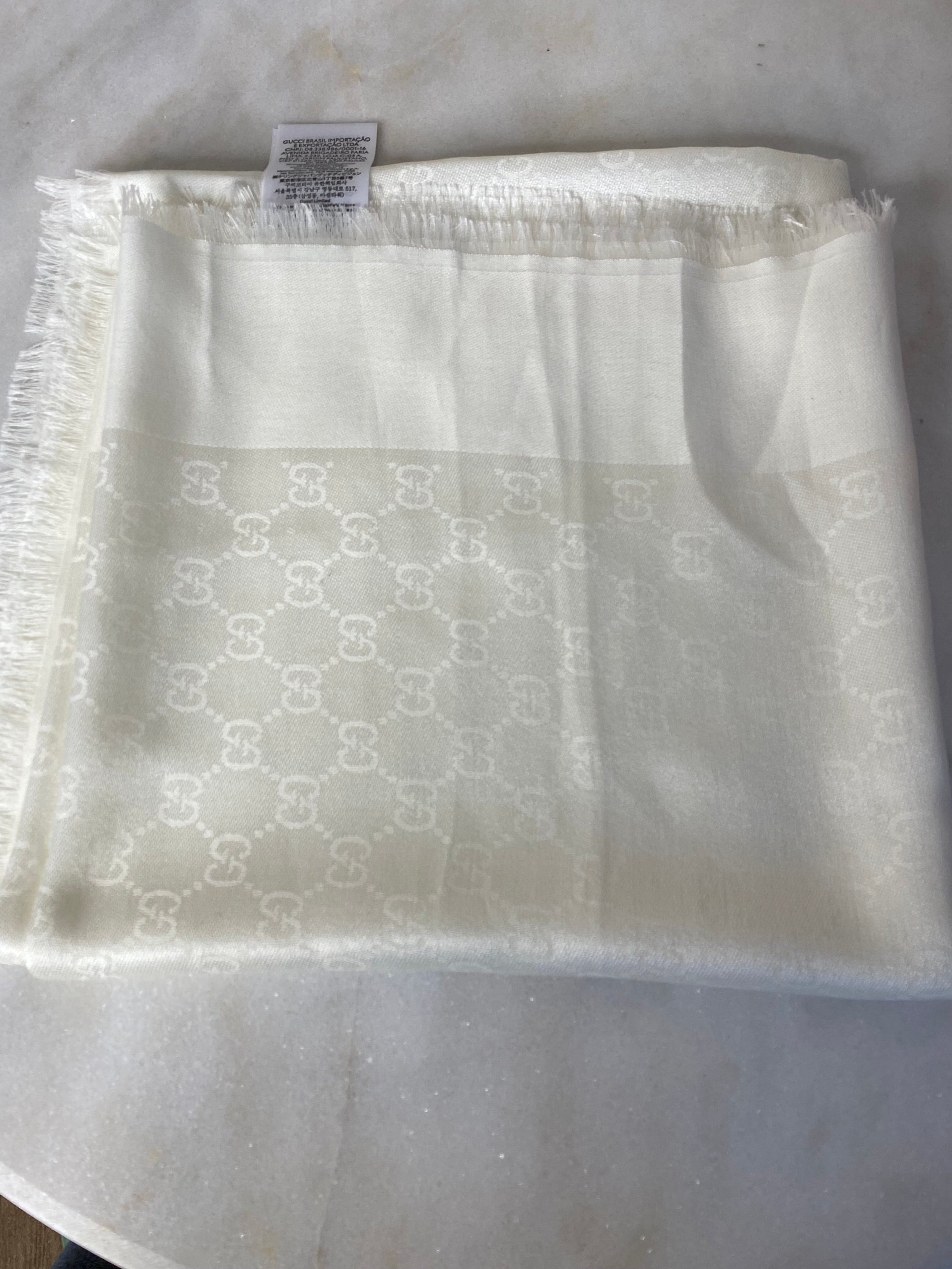 Gucci White GG Wool Scarf