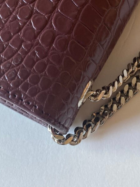 YSL Burgundy Croco Embossed Kate Tassel Small Bag