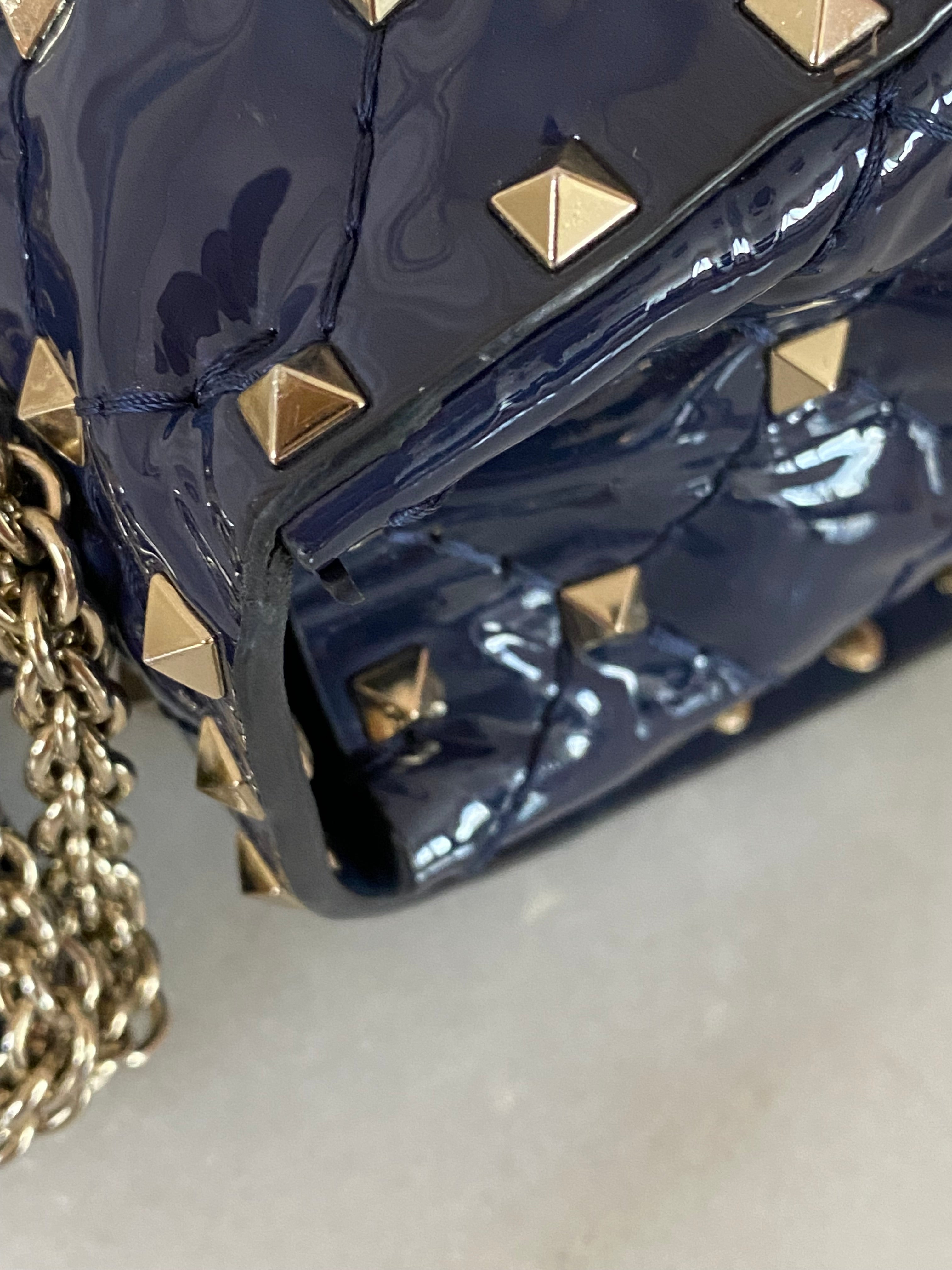 Valentino Navy Blue Medium Rockstud Spike Top Handle Bag