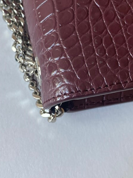 YSL Burgundy Croco Embossed Kate Tassel Small Bag