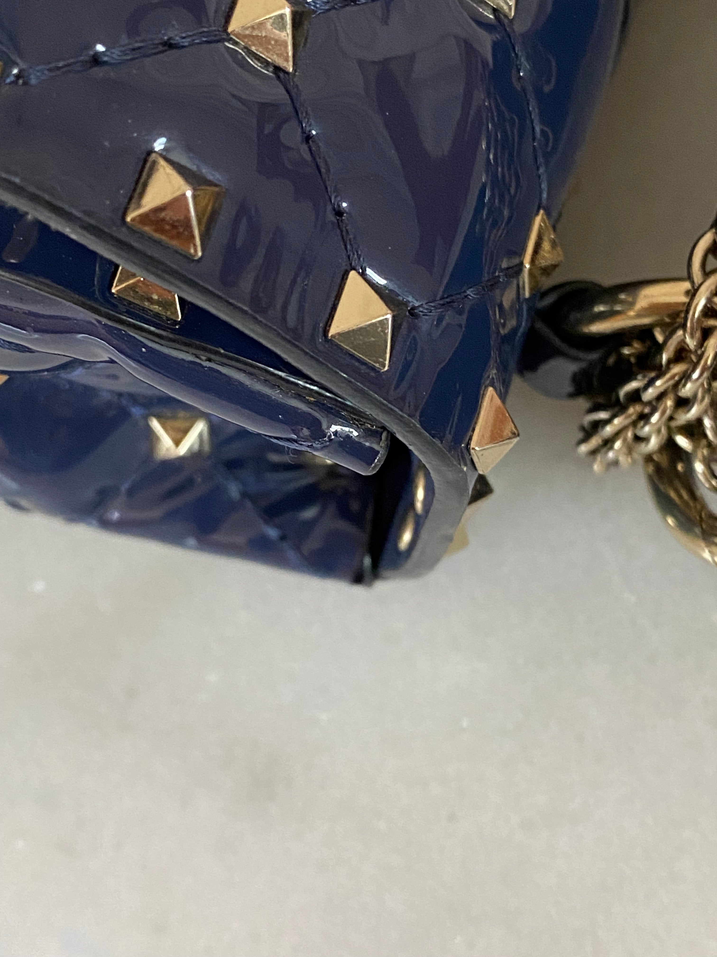 Valentino Navy Blue Medium Rockstud Spike Top Handle Bag