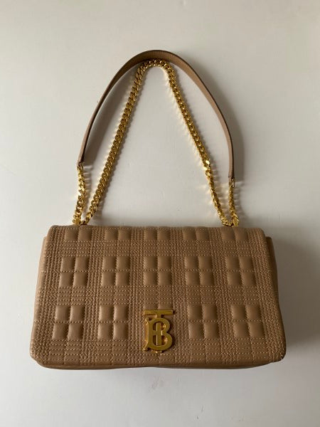 Burberry Beige TB Logo Quilted Lola Bag