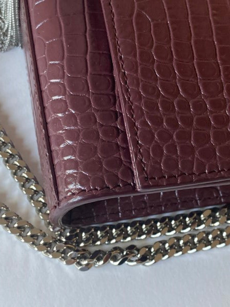 YSL Burgundy Croco Embossed Kate Tassel Small Bag