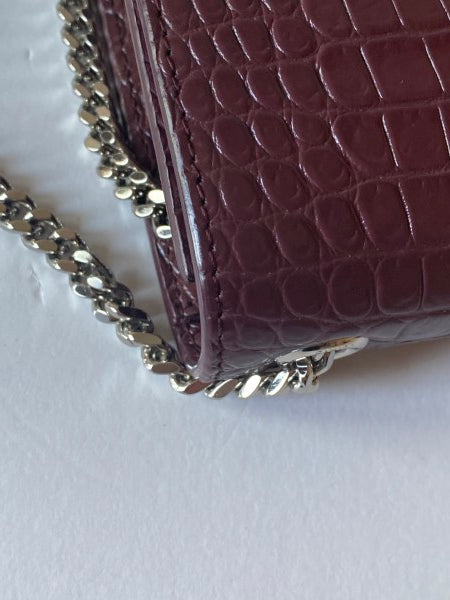 YSL Burgundy Croco Embossed Kate Tassel Small Bag