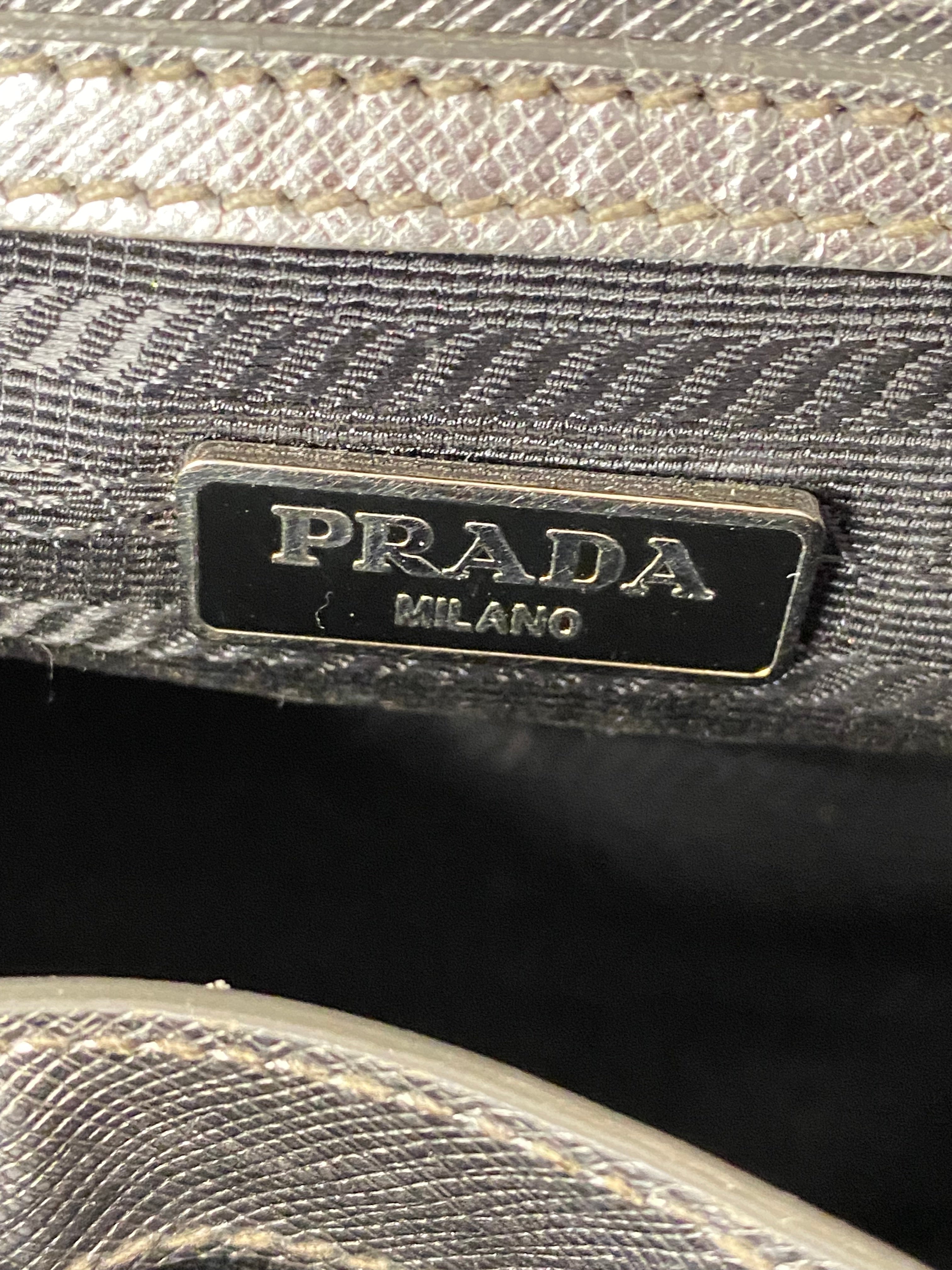 Prada Silver Metallic Tote Bag W/ Strap