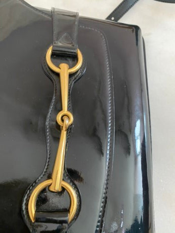 Gucci Black Vernis Horsebit Shoulder Bag