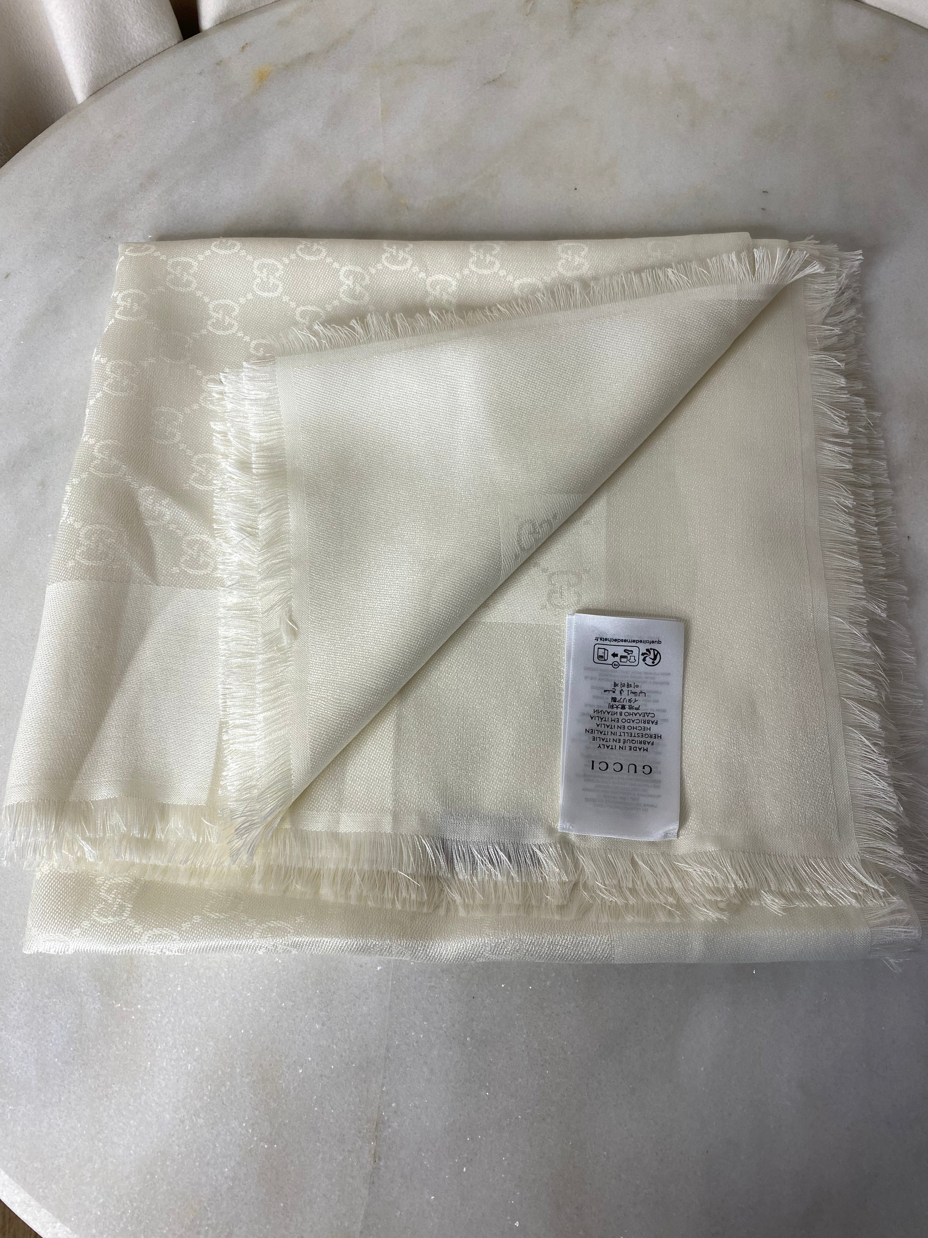 Gucci White GG Wool Scarf