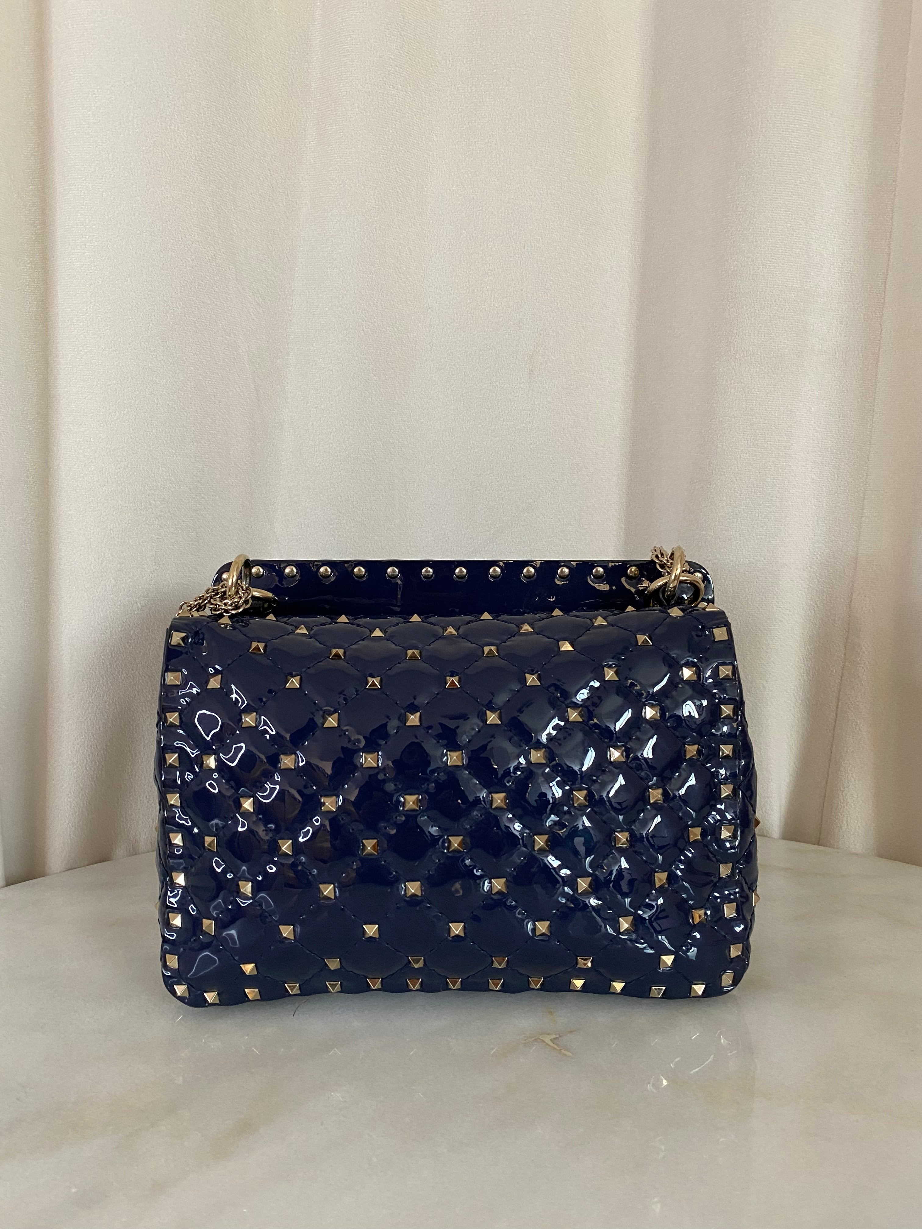 Valentino Navy Blue Medium Rockstud Spike Top Handle Bag