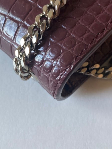 YSL Burgundy Croco Embossed Kate Tassel Small Bag