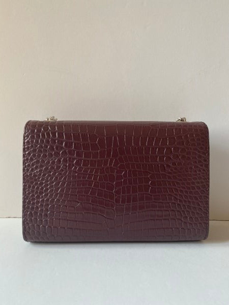 YSL Burgundy Croco Embossed Kate Tassel Small Bag