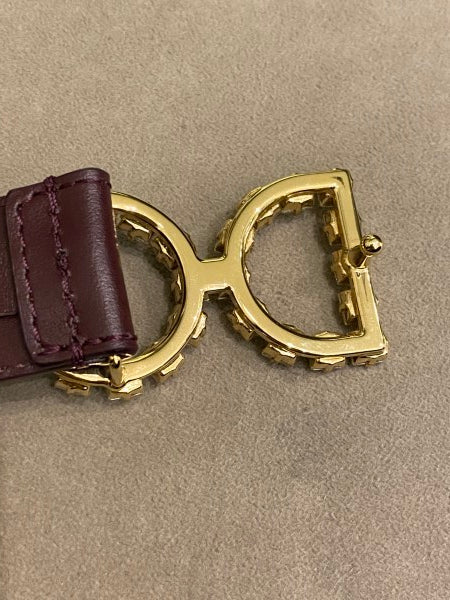 Dolce & Gabbana Burgundy DG Crystal Belt 36