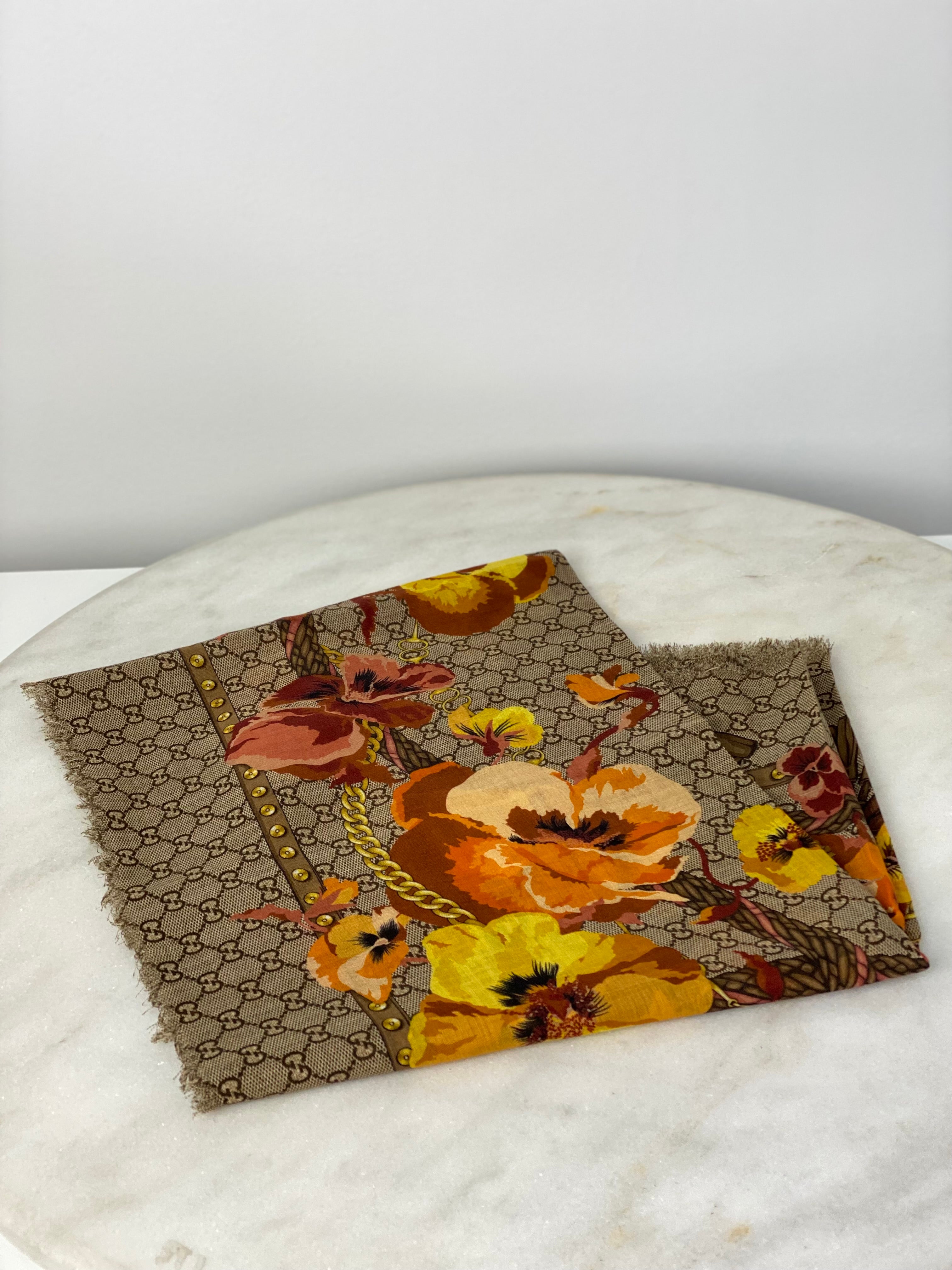 Gucci Tricolor GG Floral Wool Scarf