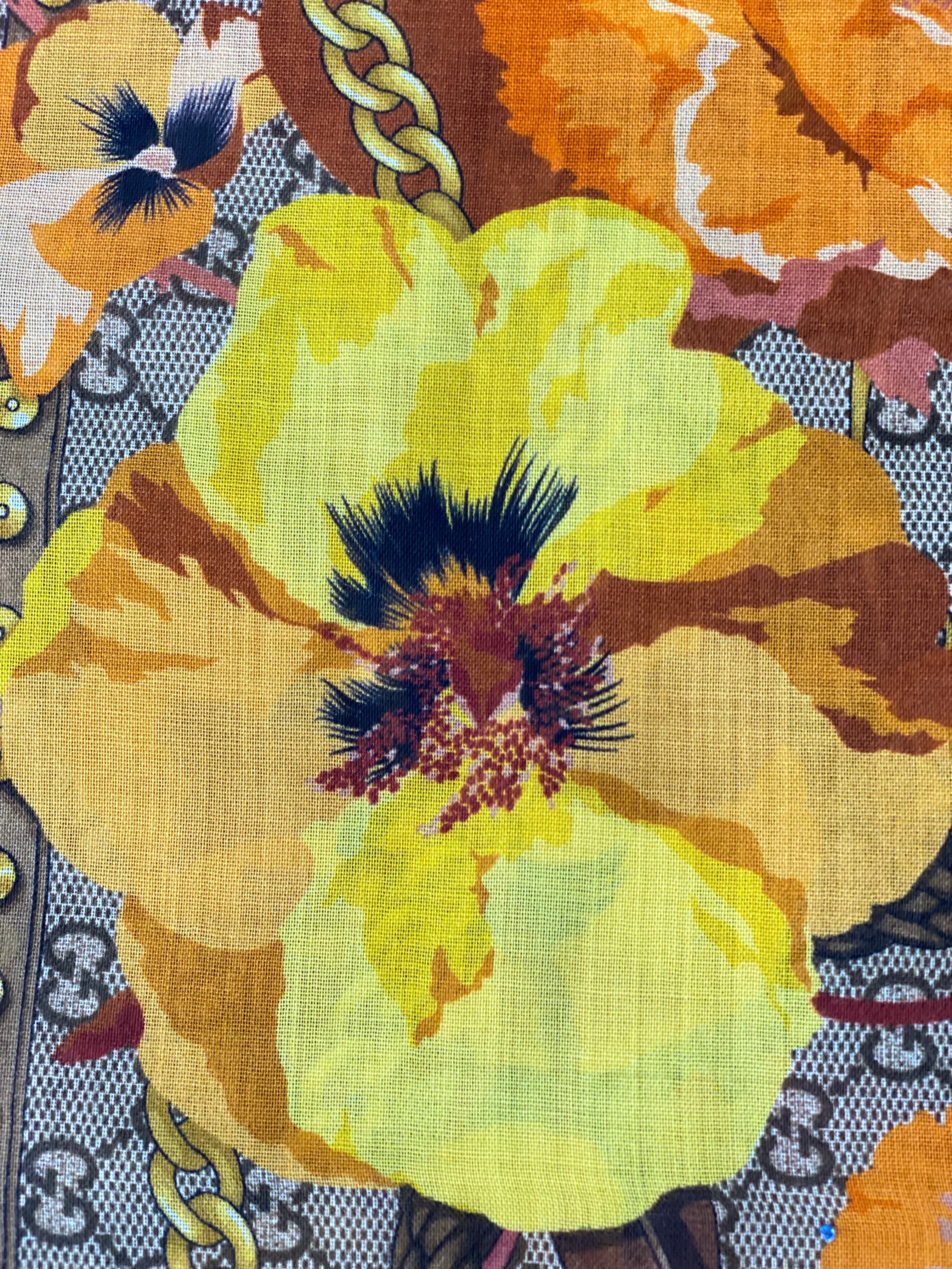 Gucci Tricolor GG Floral Wool Scarf