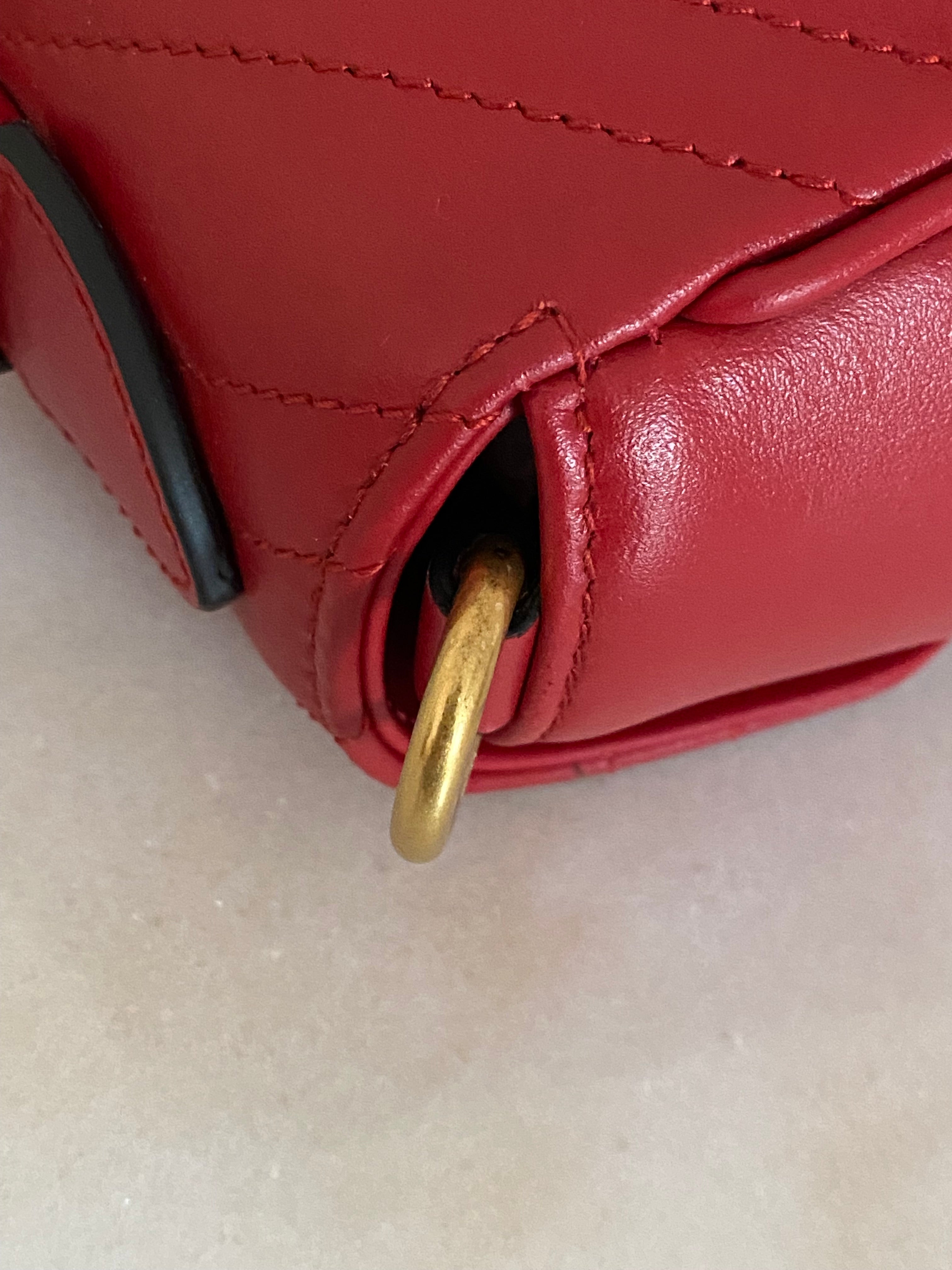 Gucci Red GG Marmont Top Handle Bag W/ Strap