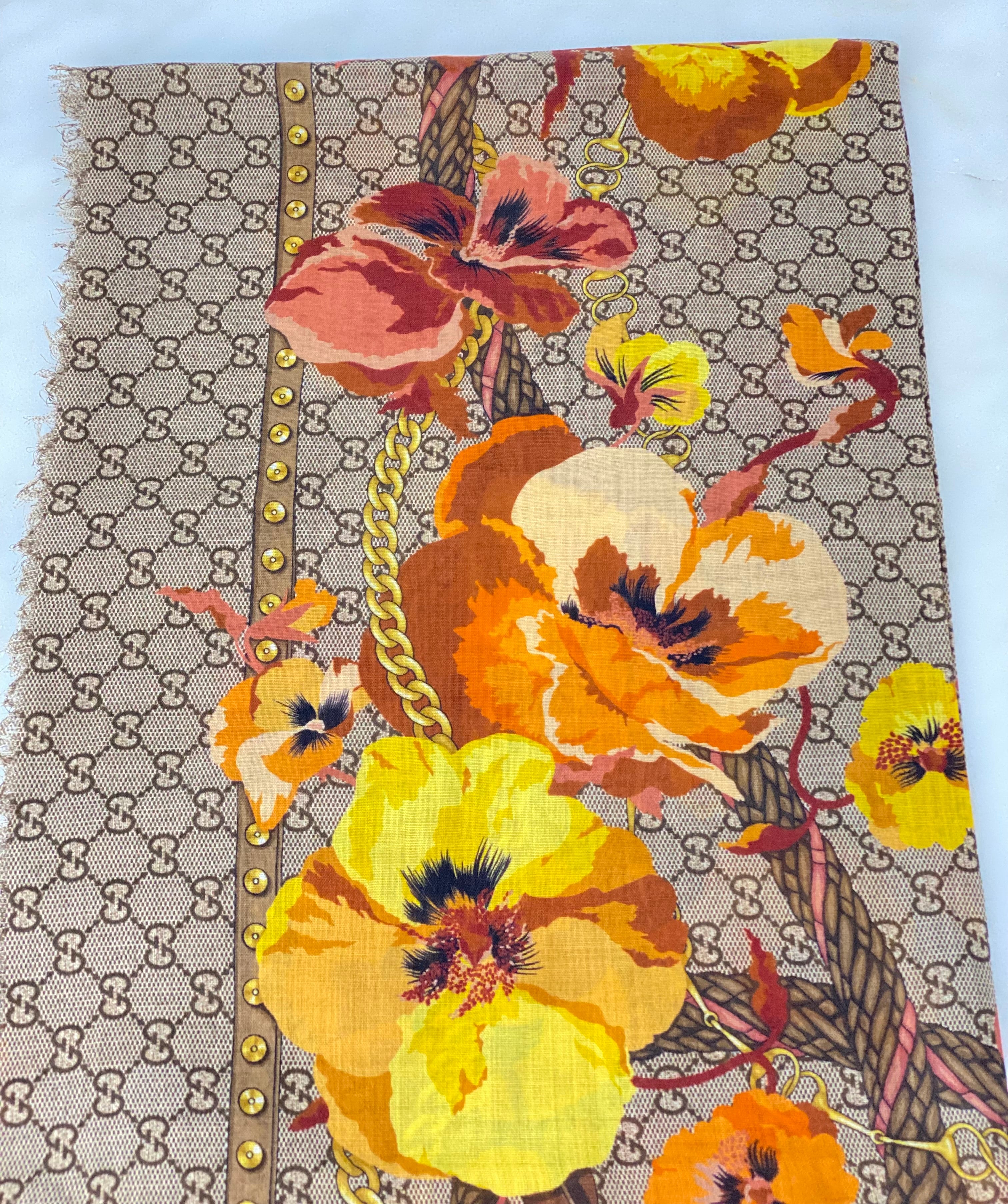 Gucci Tricolor GG Floral Wool Scarf