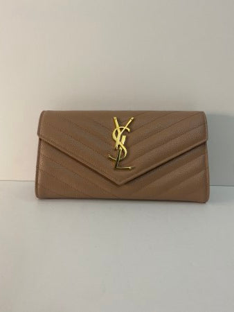 YSL Beige Monogram Flap Wallet