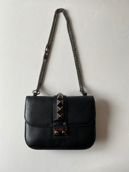 Valentino Black Rockstud Glam Lock Bag