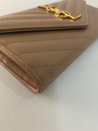 YSL Beige Monogram Flap Wallet