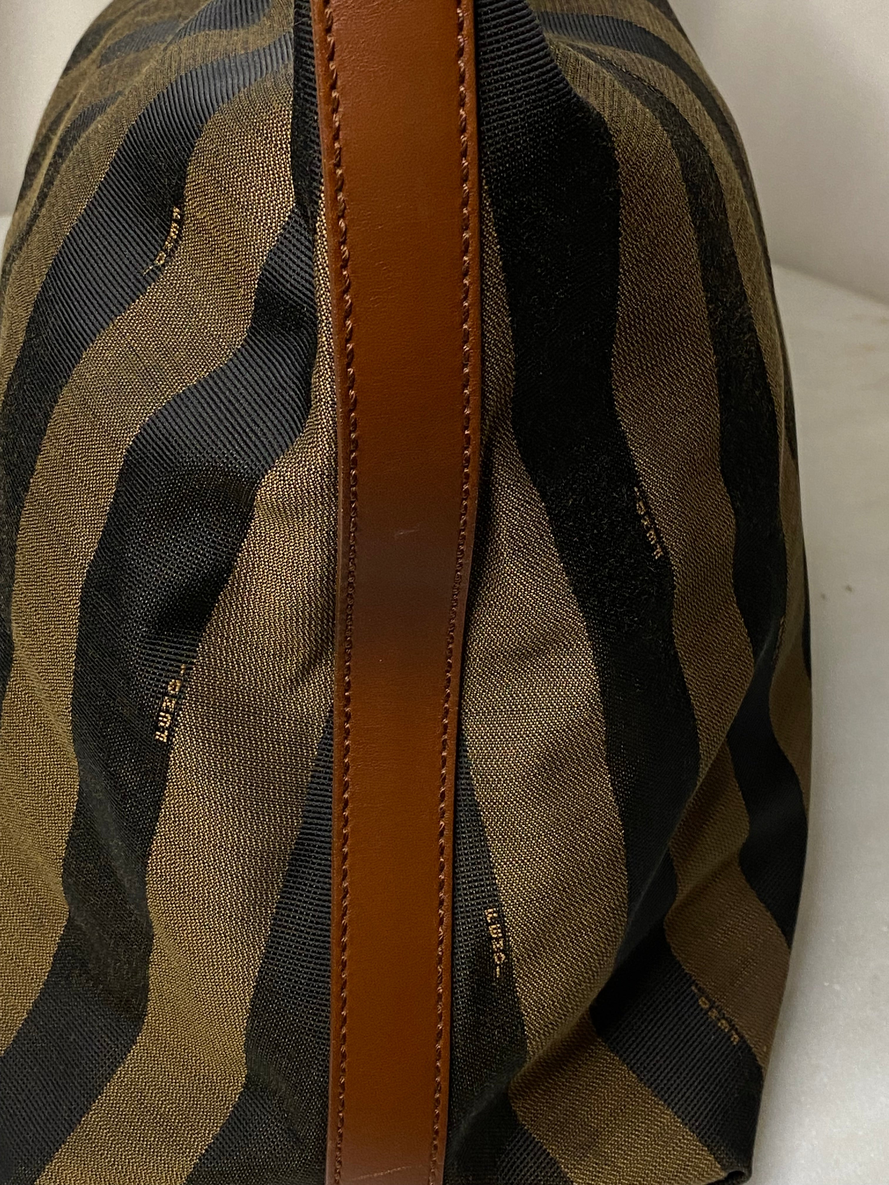 Fendi Brown Pequin Stripe Shoulder Bag