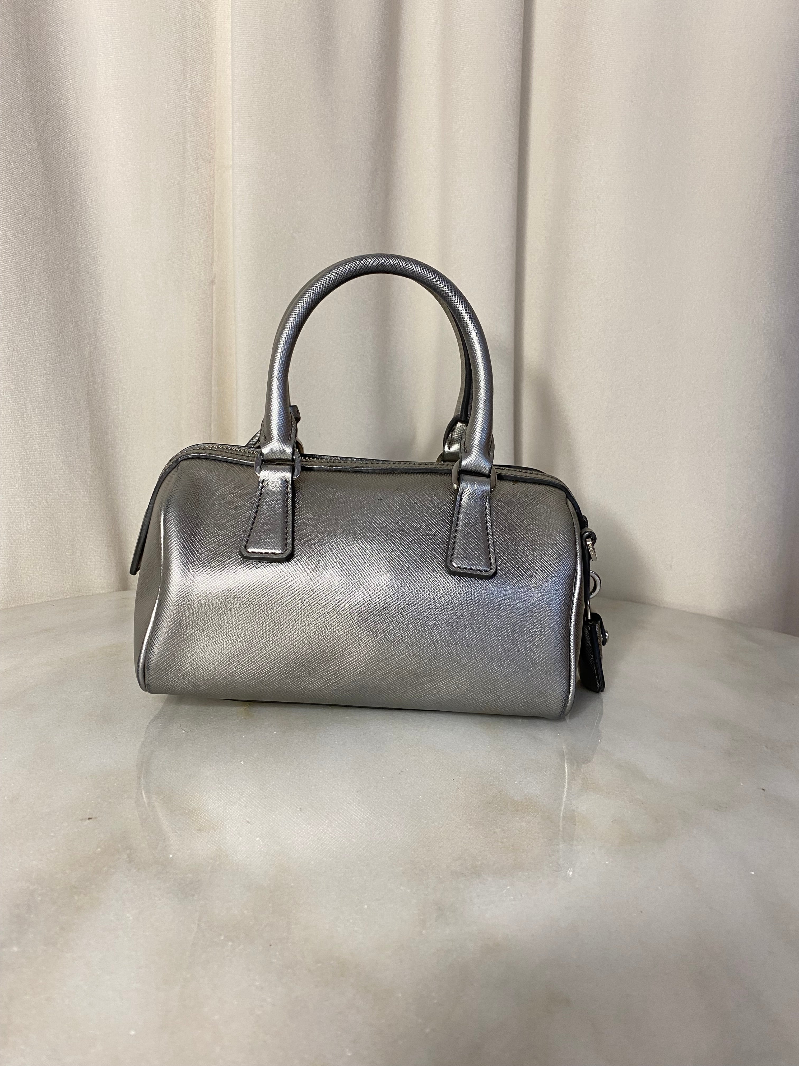 Prada Silver Metallic Tote Bag W/ Strap