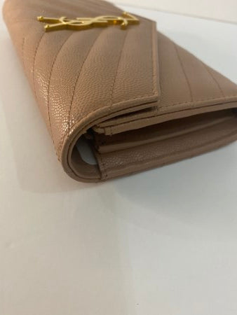 YSL Beige Monogram Flap Wallet