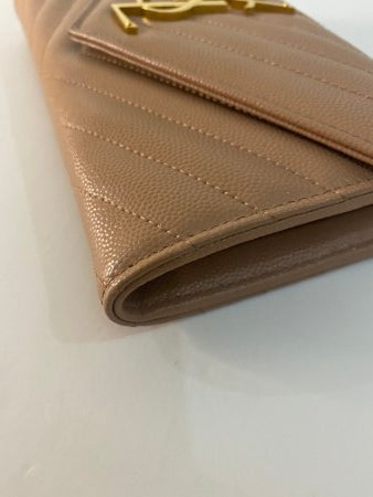 YSL Beige Monogram Flap Wallet