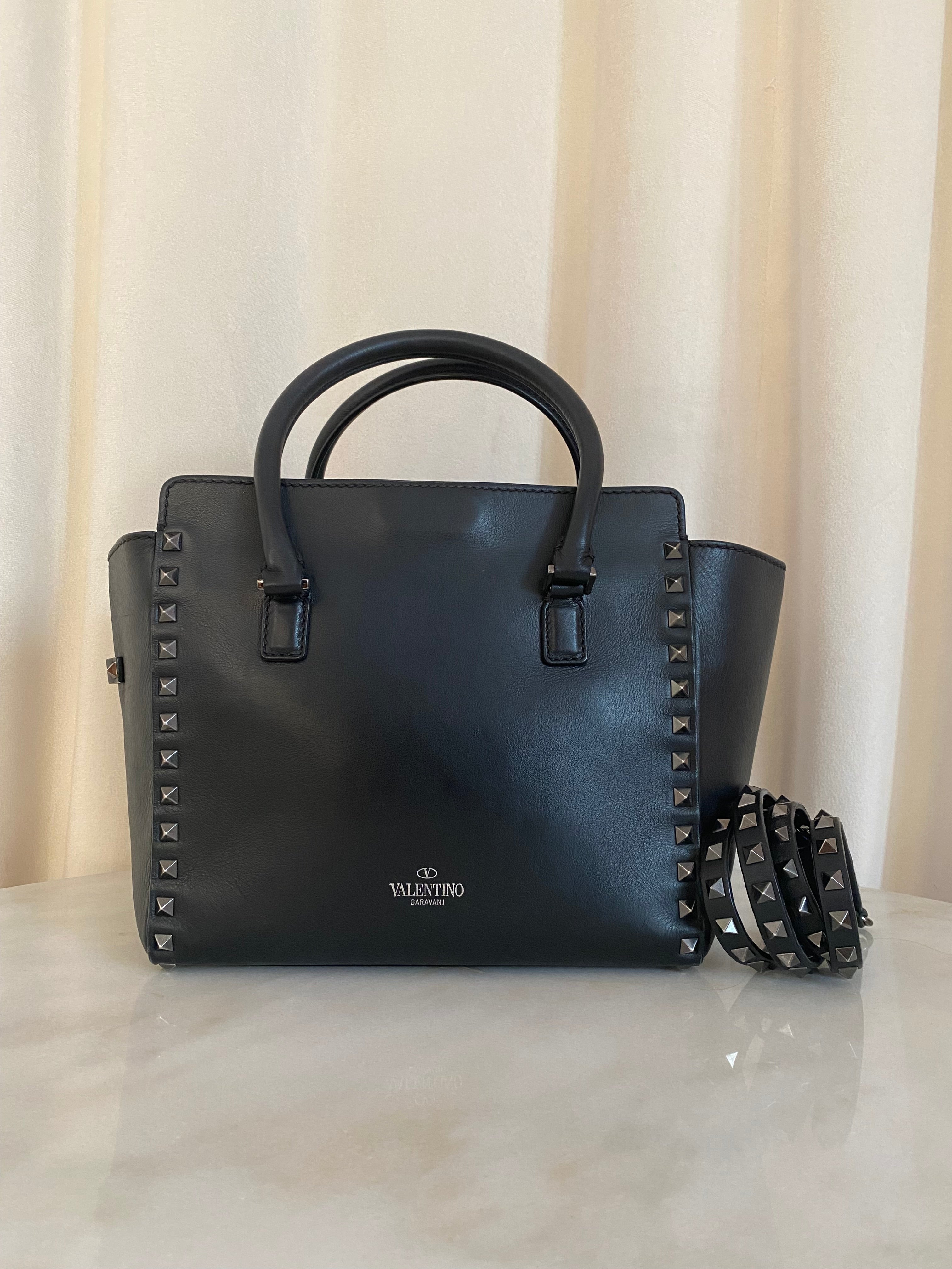 Valentino Black Studded Tote Crossbody Bag