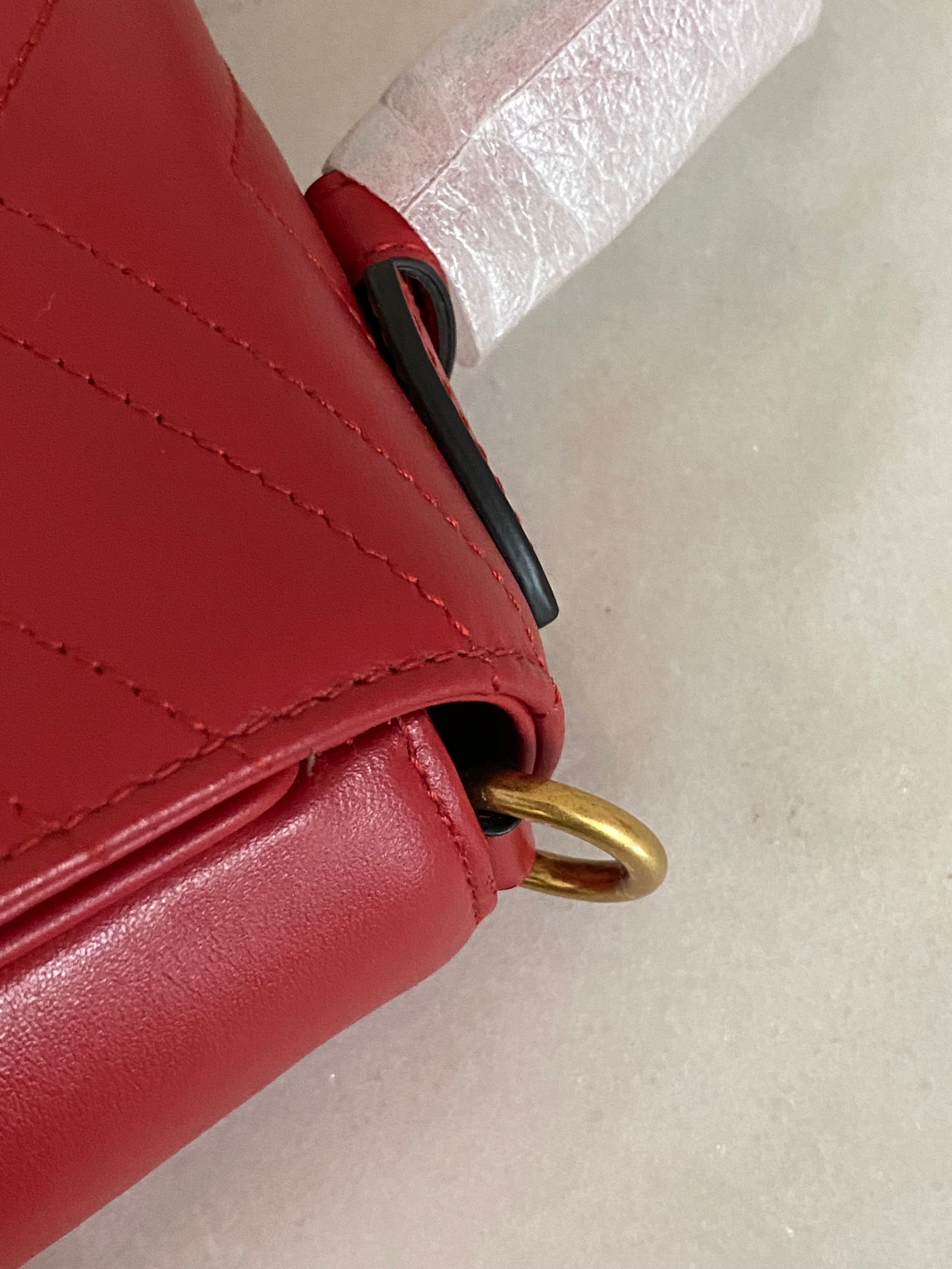 Gucci Red GG Marmont Top Handle Bag W/ Strap